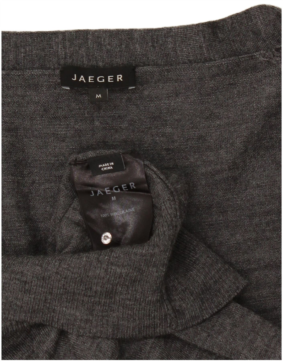 Jaeger Womens 3/4 Sleeve Cardigan Sweater UK 12 Medium Grey Flecked Wool