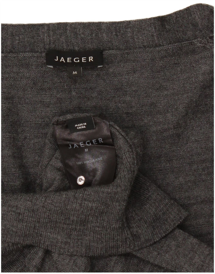 Jaeger Womens 3/4 Sleeve Cardigan Sweater UK 12 Medium Grey Flecked Wool
