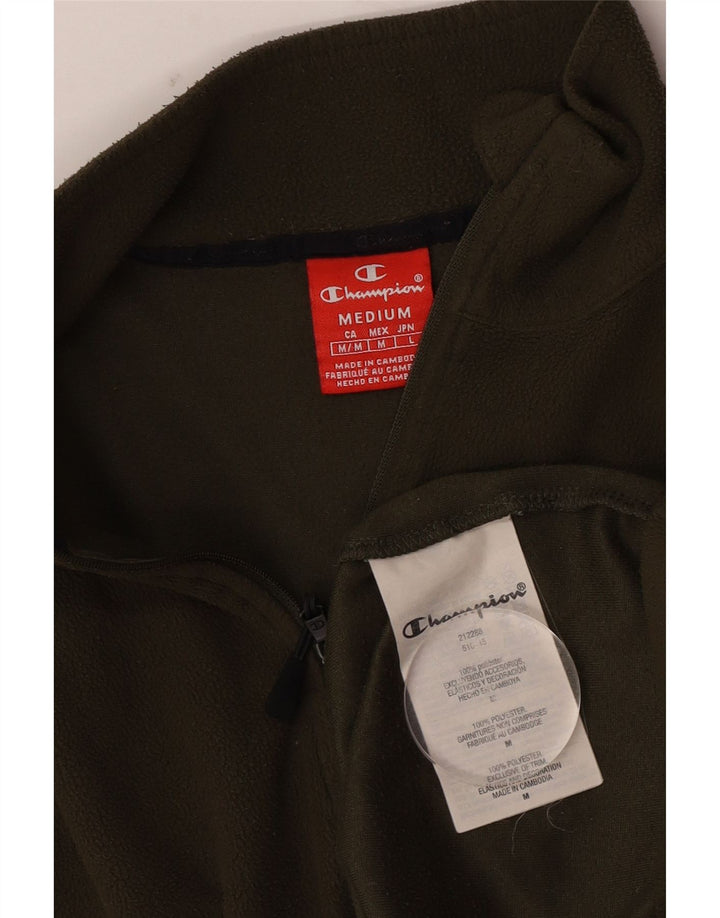 CHAMPION Mens Zip Neck Fleece Jumper Medium Khaki Polyester