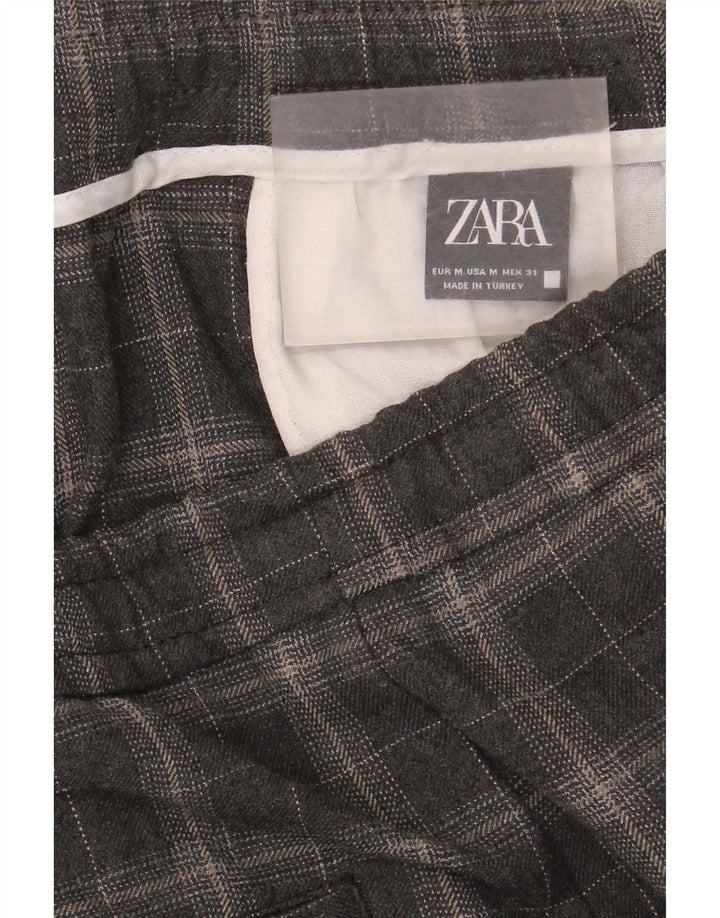 Zara Mens Tapered Chino Trousers Medium W31 L30 Grey Check
