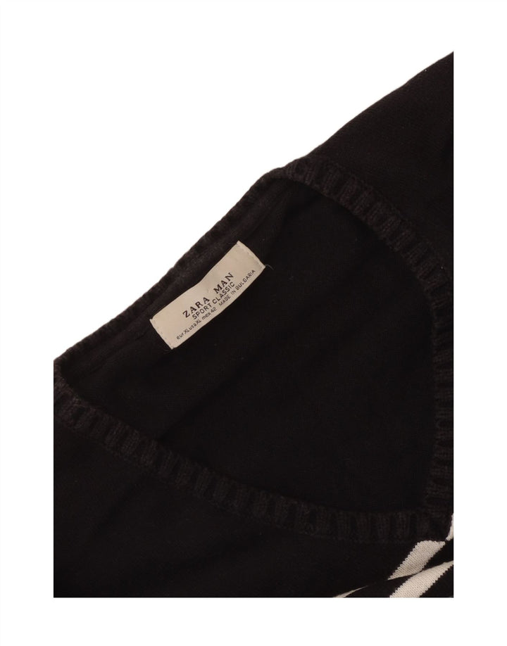 Zara Herre V-hals sweater XL Sort Stribet