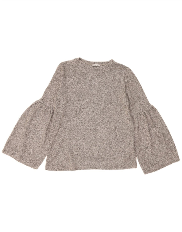 Zara Womens Trafaluc Oversized Top Long Sleeve UK 10 Small Grey Flecked