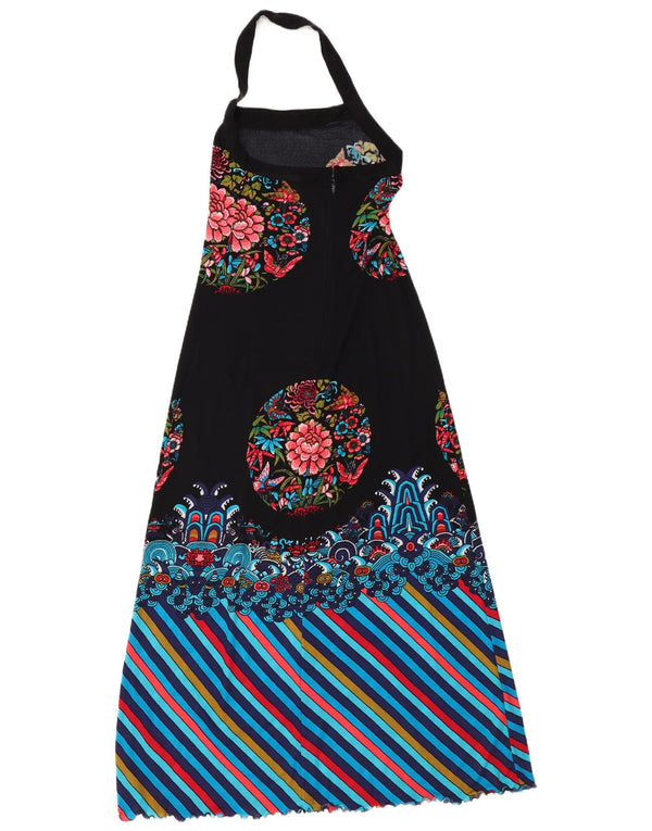 Vintage Dame Maxi Halter Dress UK 10 Small Black Floral