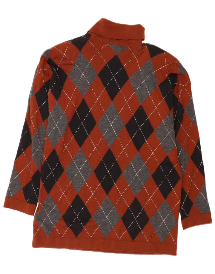 Vintage Womens Polo Neck Jumper Sweater EU 38 Medium Brown Argyle/Diamond