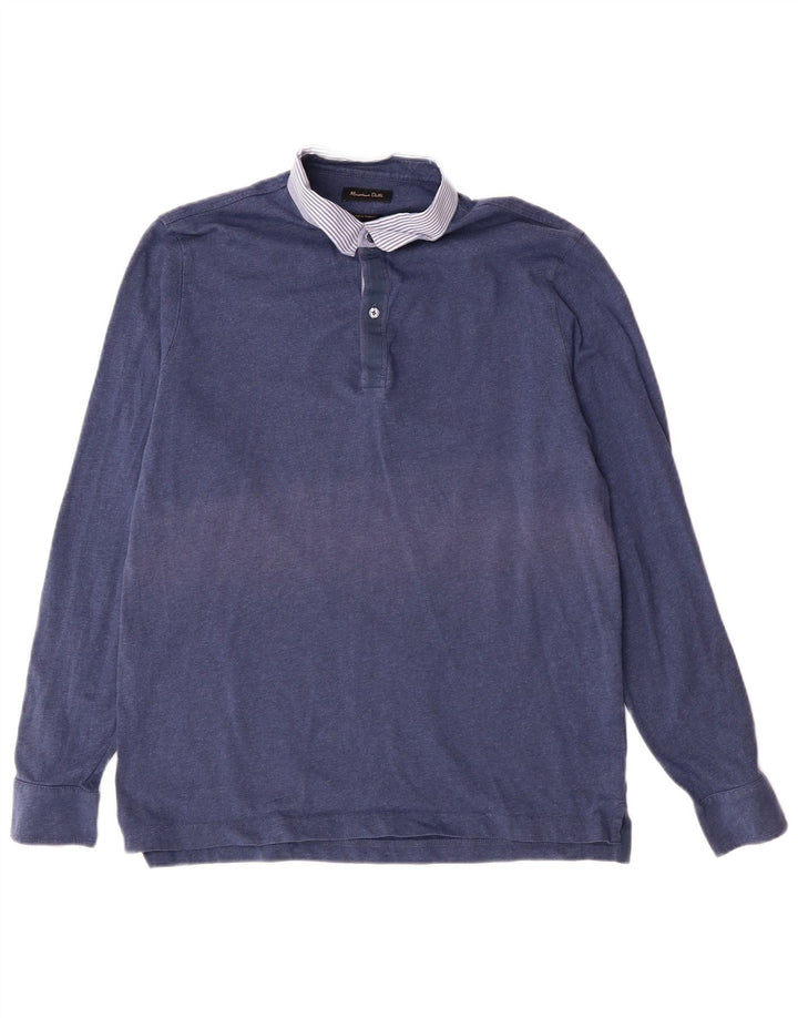 Massimo Dutti Mens Long Sleeve Polo Shirt Large Blue Classic