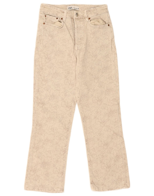 Kurze Jeans von Zara für Damen, Größe S, Größe S: 28, L: 25, beige, geblümte Baumwolle
