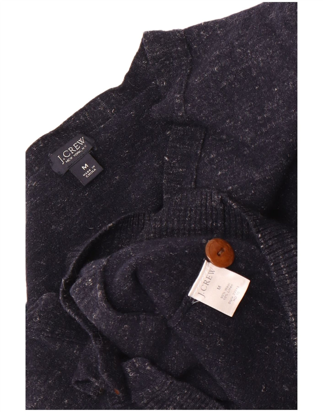 J. Crew Mens Slim Fit Cardigan Sweater Medium Navy Blue Flecked Wool