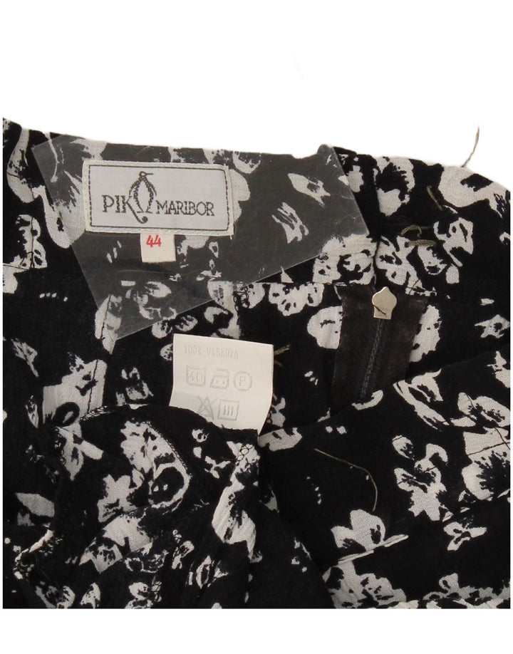 VINTAGE Womens Flared Skirt IT 44 Medium W32  Black Floral Viscose