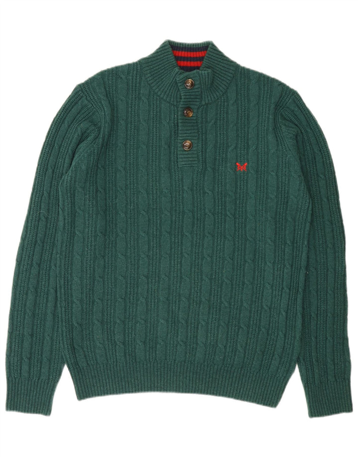 Crew Clothing Mens Button Neck Jumper Sweater Medium Green Nylon