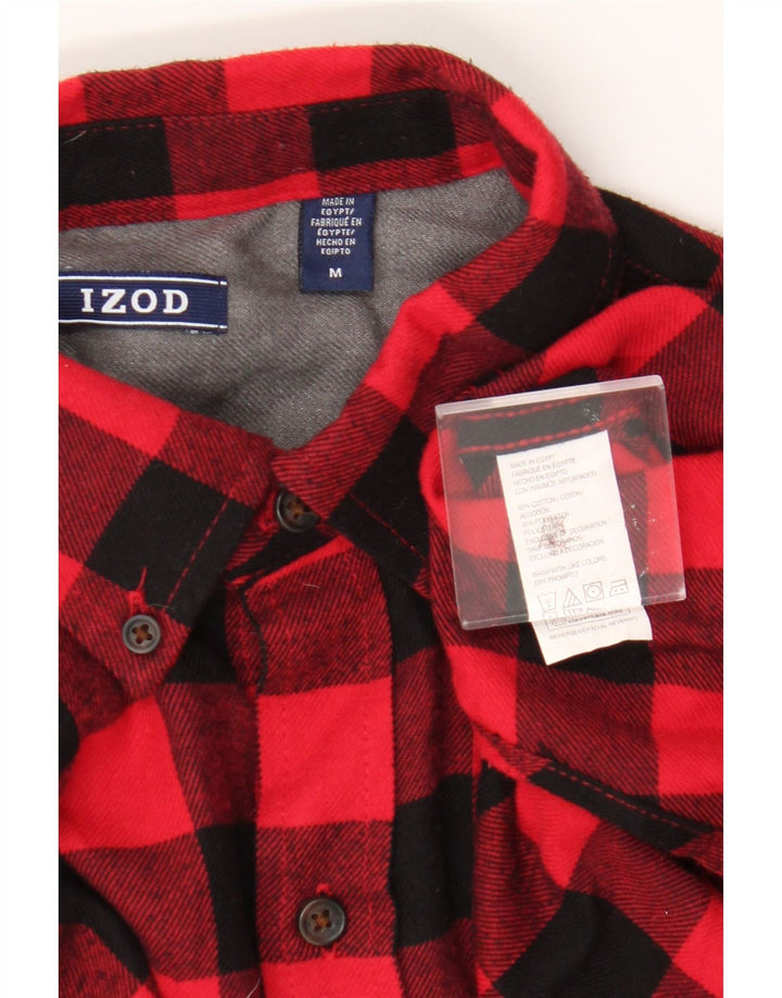 Izod Mens Flannel Shirt Medium Red Check Cotton