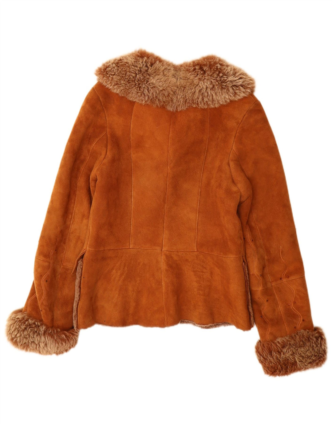 Veste Shearling Femme Vintage UK 12 Cuir Marron Moyen