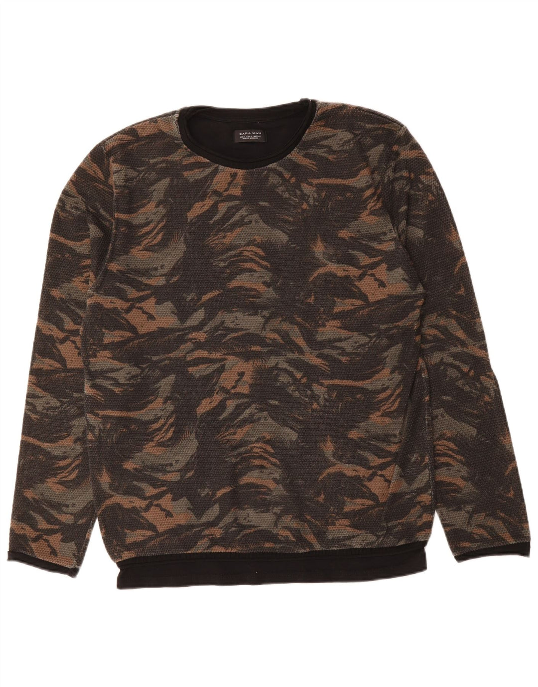 ZARA Mens Sweatshirt Jumper Large Multicoloured Camouflage Cotton