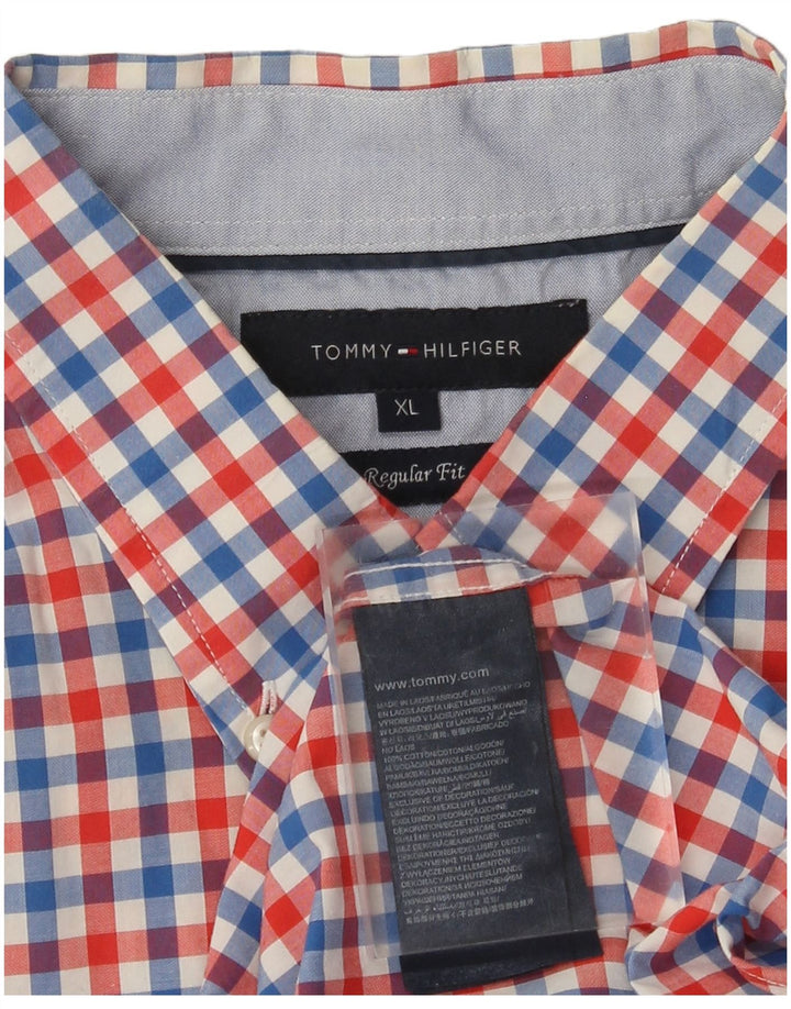 Camicia a maniche corte da uomo Tommy Hilfiger XL in cotone a quadri multicolore