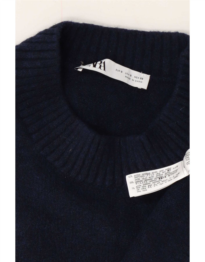 Zara Womens Oversized Crew Neck Jumper Sweater UK 10 Small Navy Blue