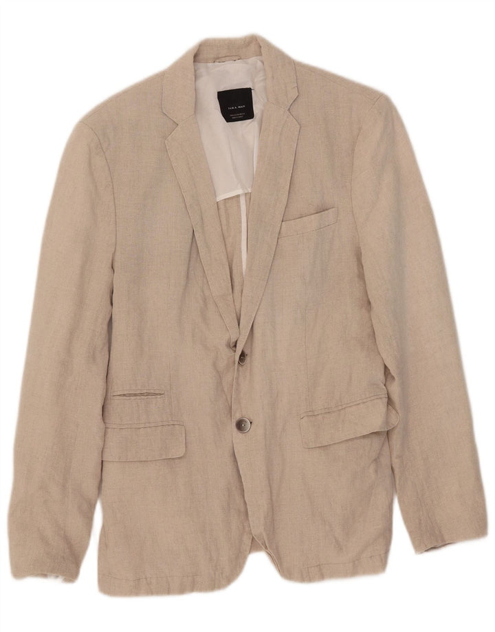 Jaqueta blazer masculina Zara com 2 botões UE 46 linho bege pequeno