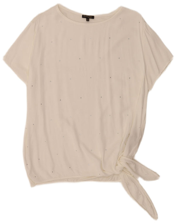 Massimo Dutti Blusa Mujer Top UK 40 XL Viscosa Blanco