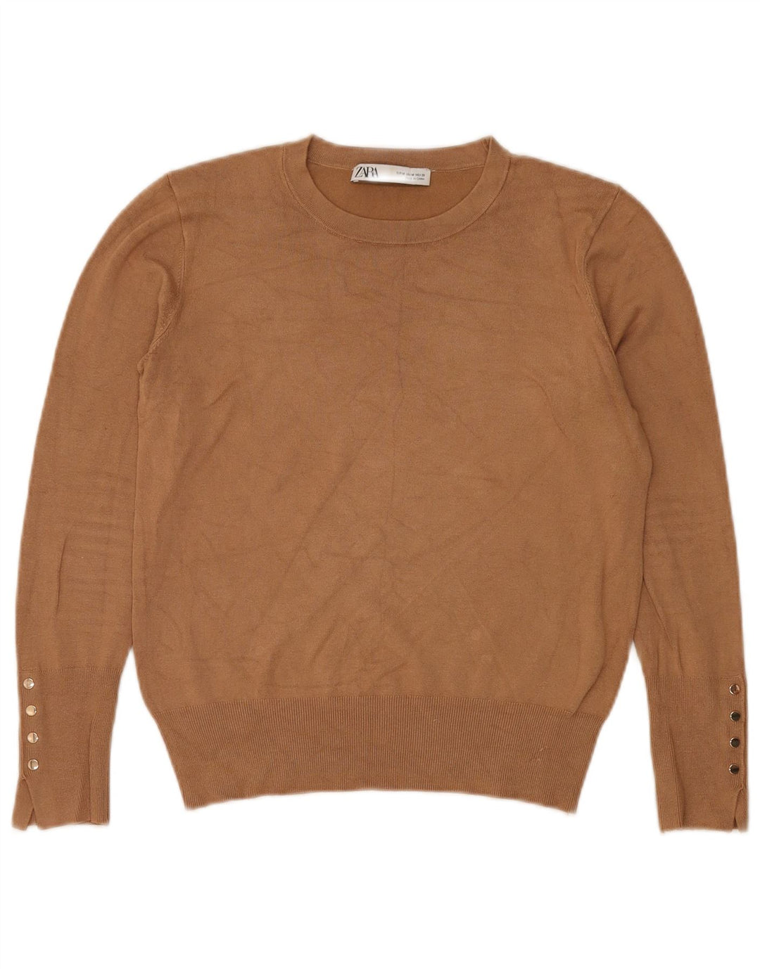 Zara Womens Crew Neck Jumper Sweater UK 14 Medium Brown