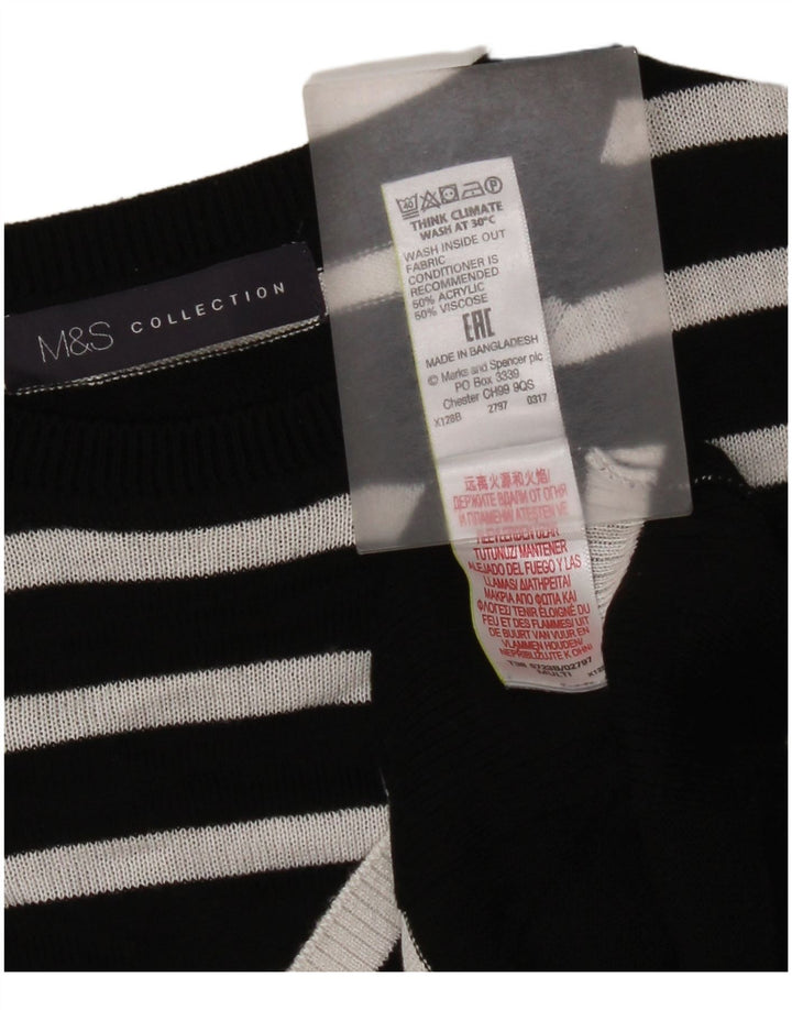 Marks & Spencer Womens Crew Neck Jumper Sweater UK 14 Medium Black Striped