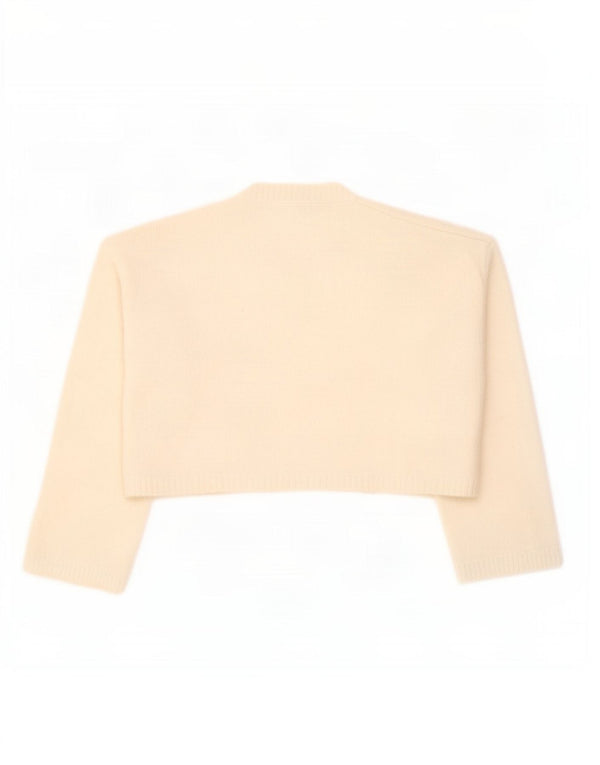 Zara Womens Crop Crew Neck Jumper Sweater UK 14 Medium Off White Nylon