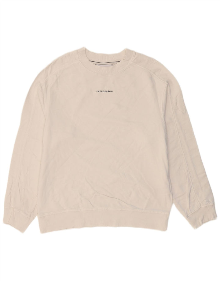 CALVIN KLEIN JEANS Felpa Uomo Maglione Cotone Bianco Medio