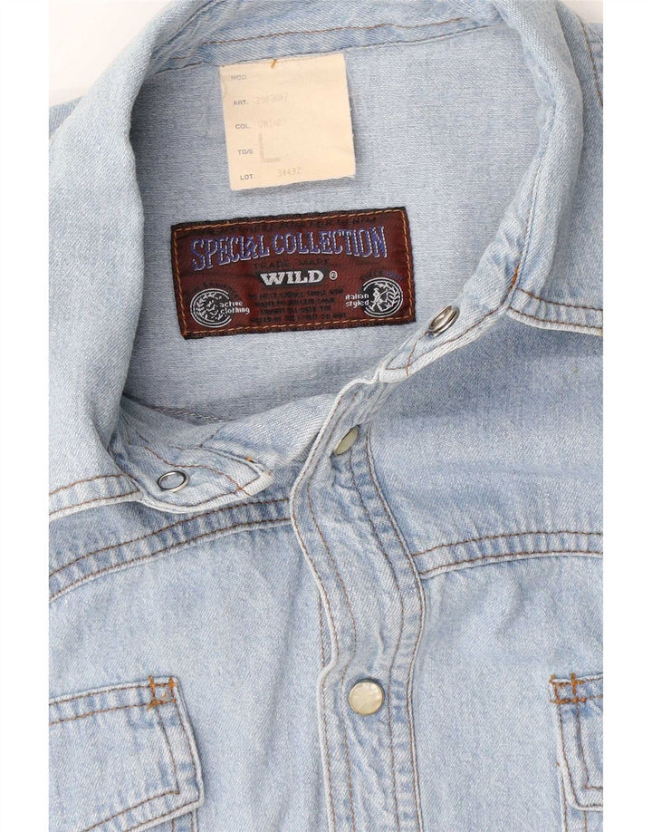Wild Chemise en jean pour homme Large Bleu Coton