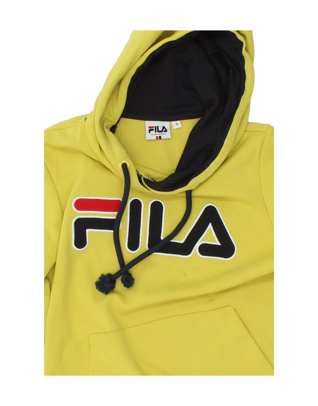 FILA Mens Graphic Hoodie Jumper Small Yellow Cotton Vintage Fila and Second-Hand Fila from Messina Hembry 