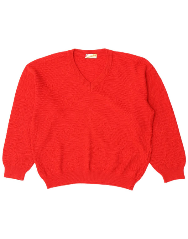 Mazzonetto Mens V-Neck Jumper Sweater Small Red Argyle/Diamond