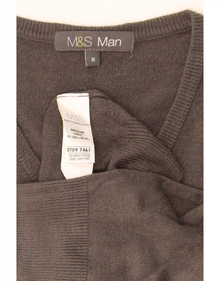 Marks & Spencer Mens V-Neck Jumper Sweater Medium Grey Acrylic
