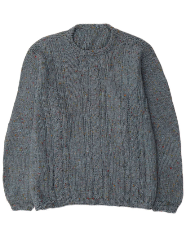 Vintage herre sweater med rund hals, medium blå flækket