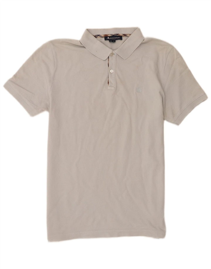 Aquascutum Mens Polo Shirt Medium Grey Cotton