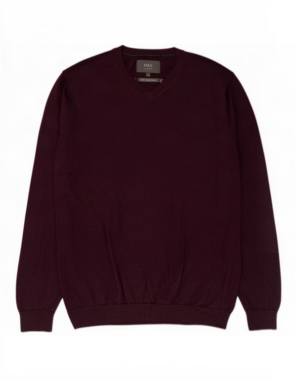 Maglione da uomo Marks & Spencer con scollo a V XL in lana merino bordeaux