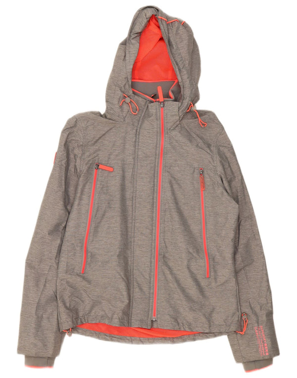 Superdry Damen-Regenjacke mit Kapuze, UK 14, großes graues Nylon