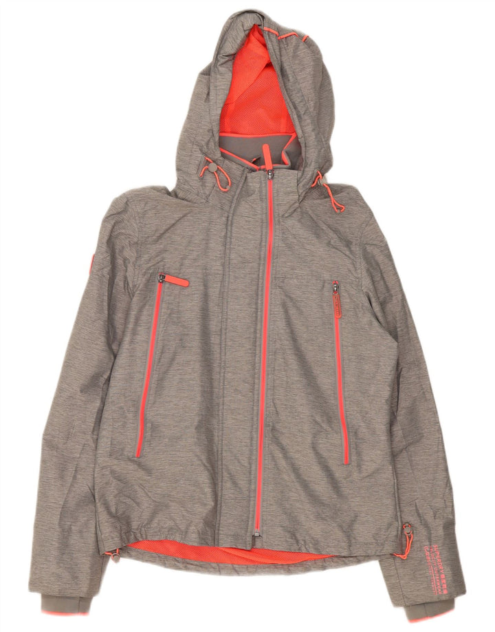 Giacca antipioggia da donna con cappuccio Superdry UK 14 grande nylon grigio