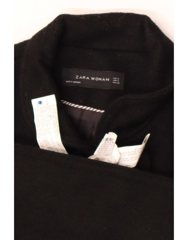 Zara Damen Zweireihiger Mantel UK 10 Small Schwarze Wolle