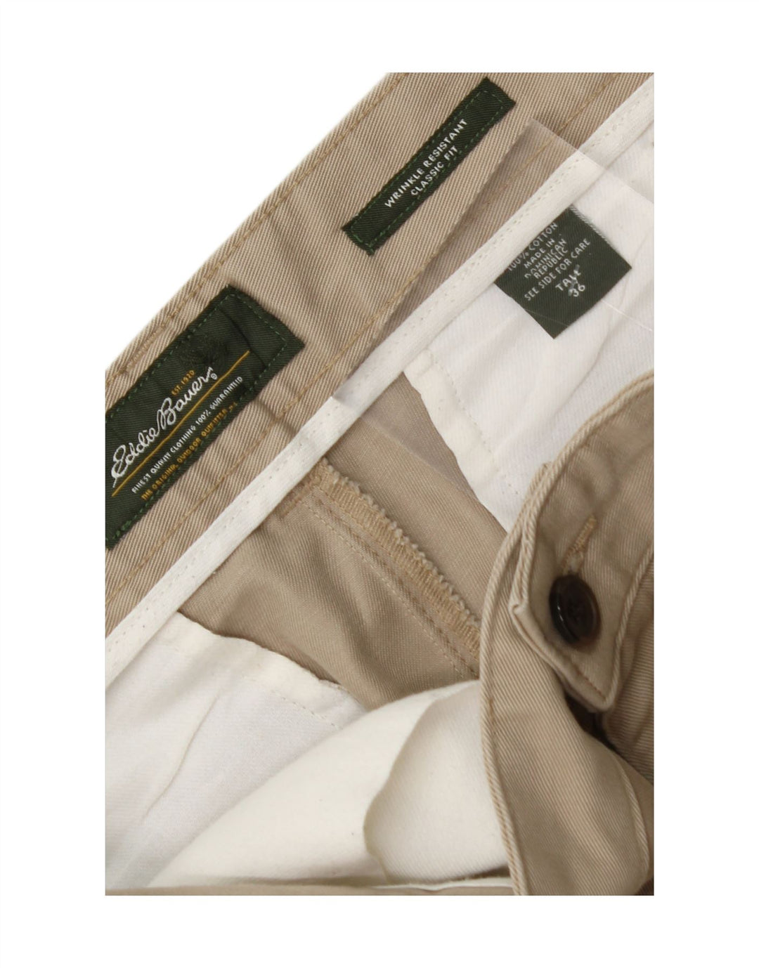 EDDIE BAUER Mens Tall Classic Fit Chino Trousers W36 L33 Brown Cotton Vintage Eddie Bauer and Second-Hand Eddie Bauer from Messina Hembry 