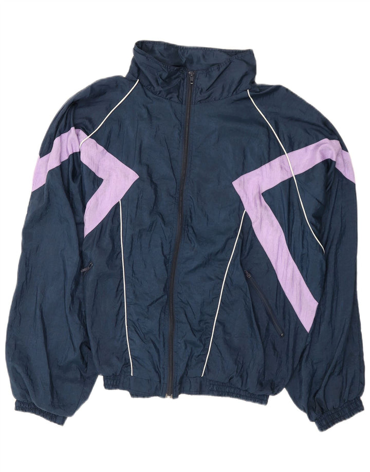 VINTAGE Herren-Trainingsanzug-Oberteil, Jacke XL, Marineblau, Farbblock-Polyester