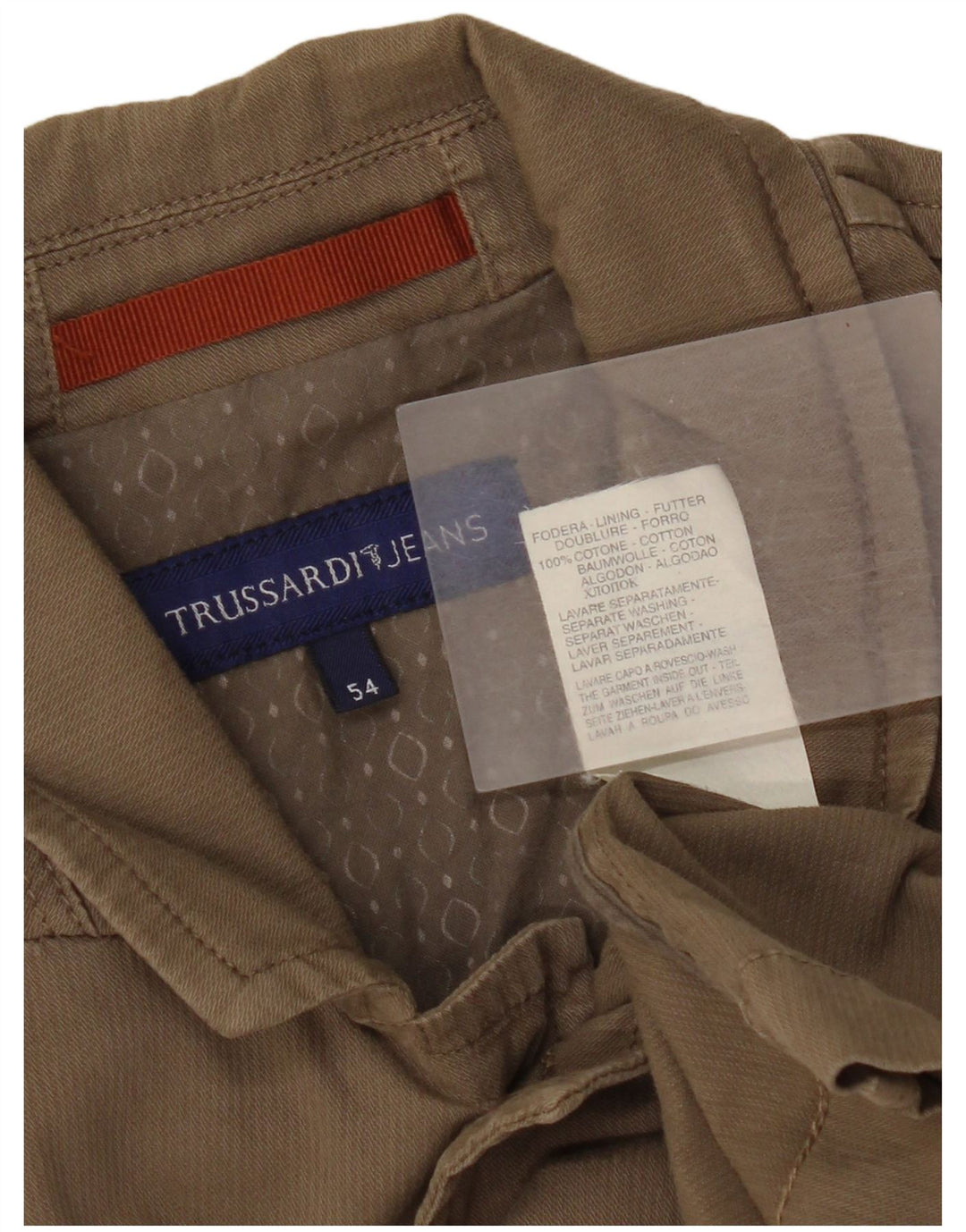 Trussardi Jeans Mens Utility Jacket IT 54 2XL Beige Cotton