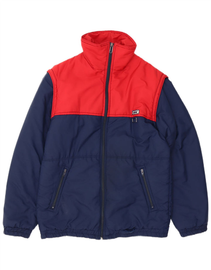 VINTAGE Mens Padded Jacket UK 38 Medium Navy Blue Colourblock Polyamide