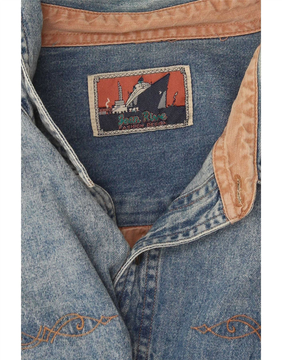 Camisa jeans masculina Jean Rive XL azul colorblock