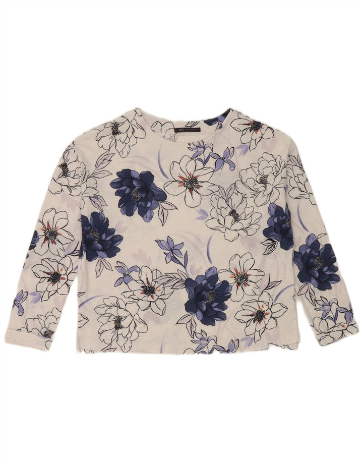 Marks & Spencer Haut surdimensionné à manches longues pour femme UK 8 Petit motif floral blanc