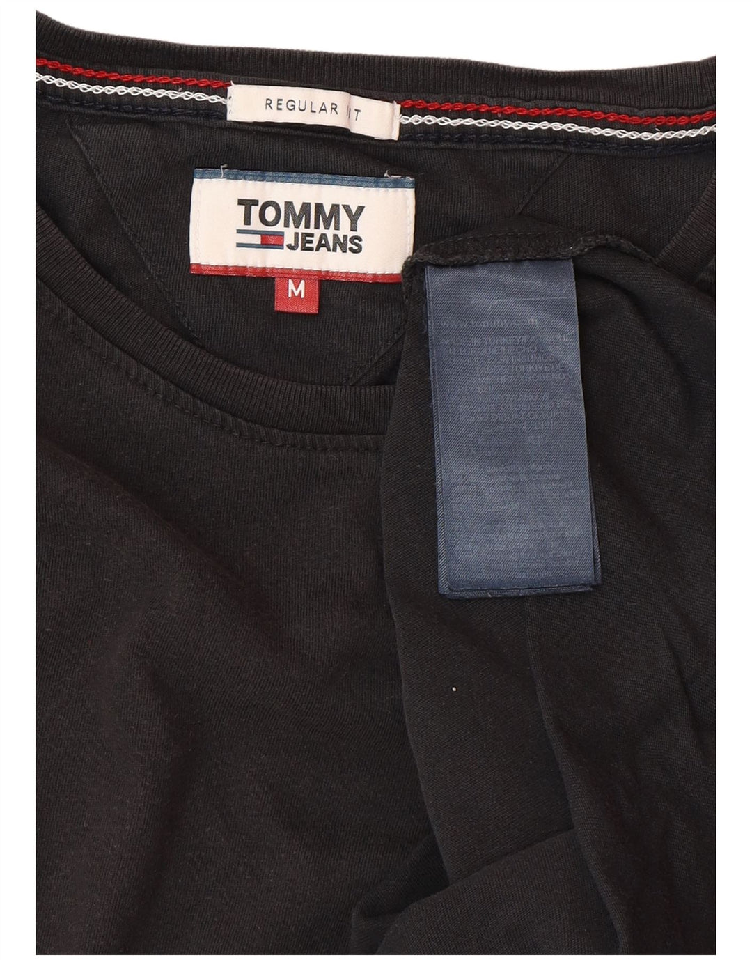 TOMMY HILFIGER Mens Regular Fit T-Shirt Top Medium Black Cotton