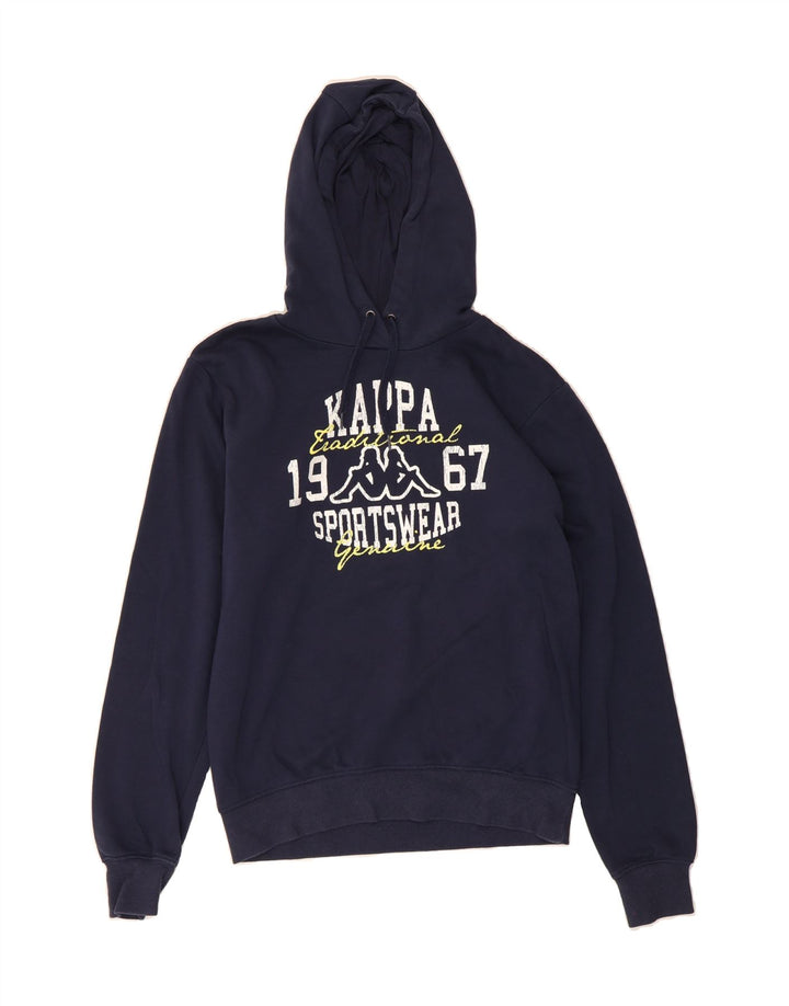 KAPPA Mens Graphic Hoodie Jumper Medium Navy Blue Cotton Vintage Kappa and Second-Hand Kappa from Messina Hembry 