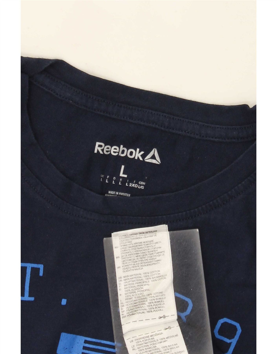 Reebok Mens Graphic T-Shirt Top Large Navy Blue Cotton