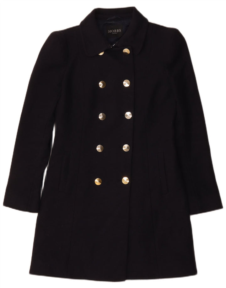 Hobbs Womens Double Breasted Coat UK 10 Small Navy Blue Virgin Wool