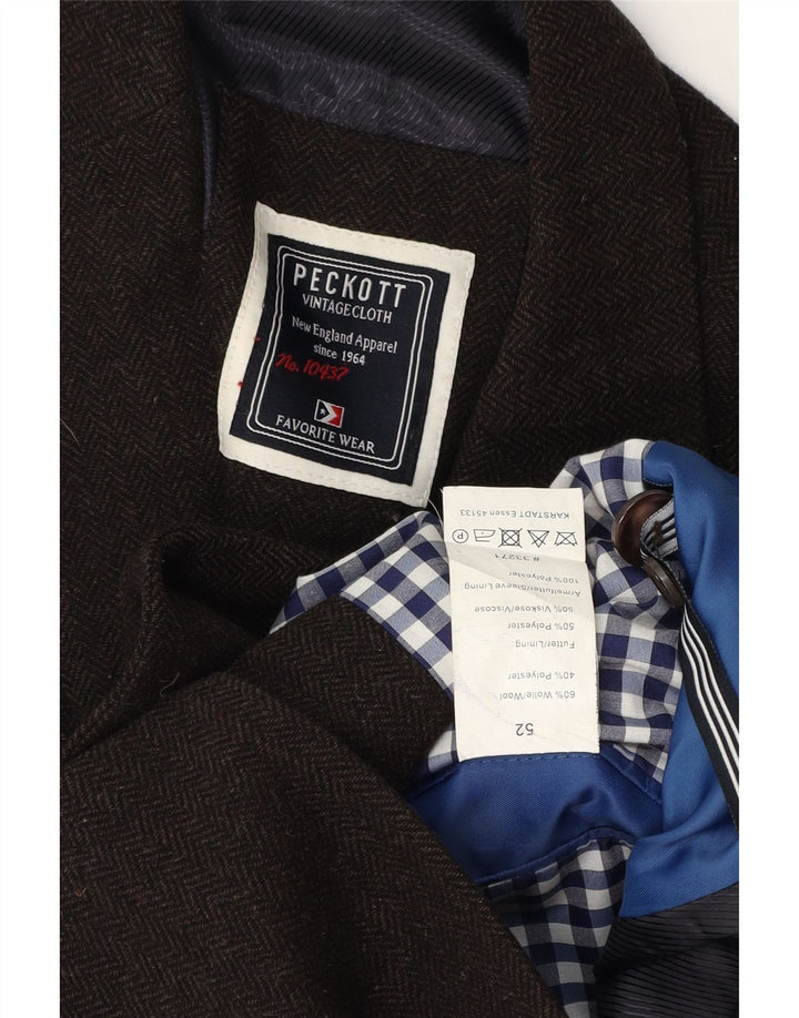 Peckott Herren-Blazer mit 2 Knöpfen, IT 52 XL, braune Wolle mit Fischgrätenmuster