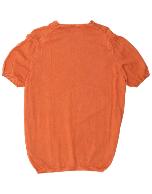 Zara Mens Short Sleeve Boat Neck Jumper Sweater XL Orange Cotton