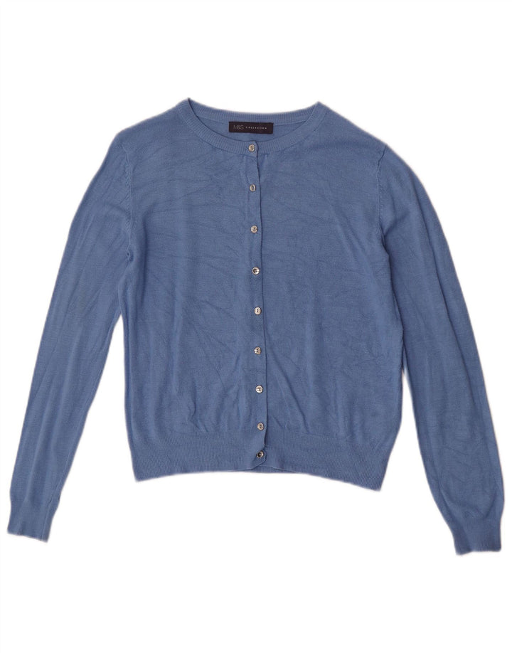 Marks & Spencer Womens Crop Cardigan Sweater UK 10 Small Blue Viscose