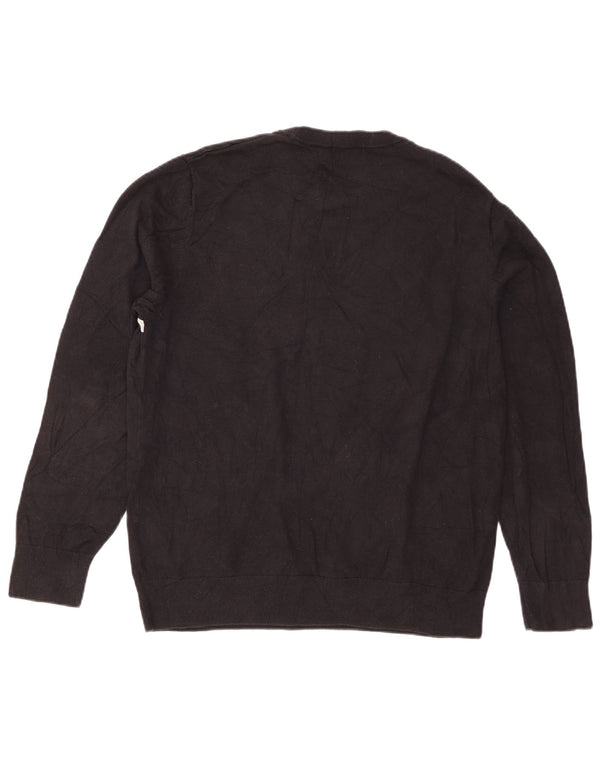 Nautica Mens Crew Neck Jumper Sweater Large Black Striped Cotton