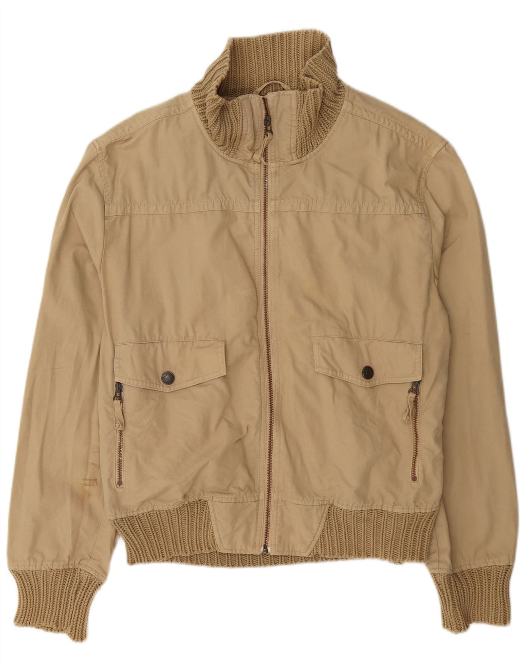 Zara Mens Bomber Jacket UK 42 XL Beige Cotton