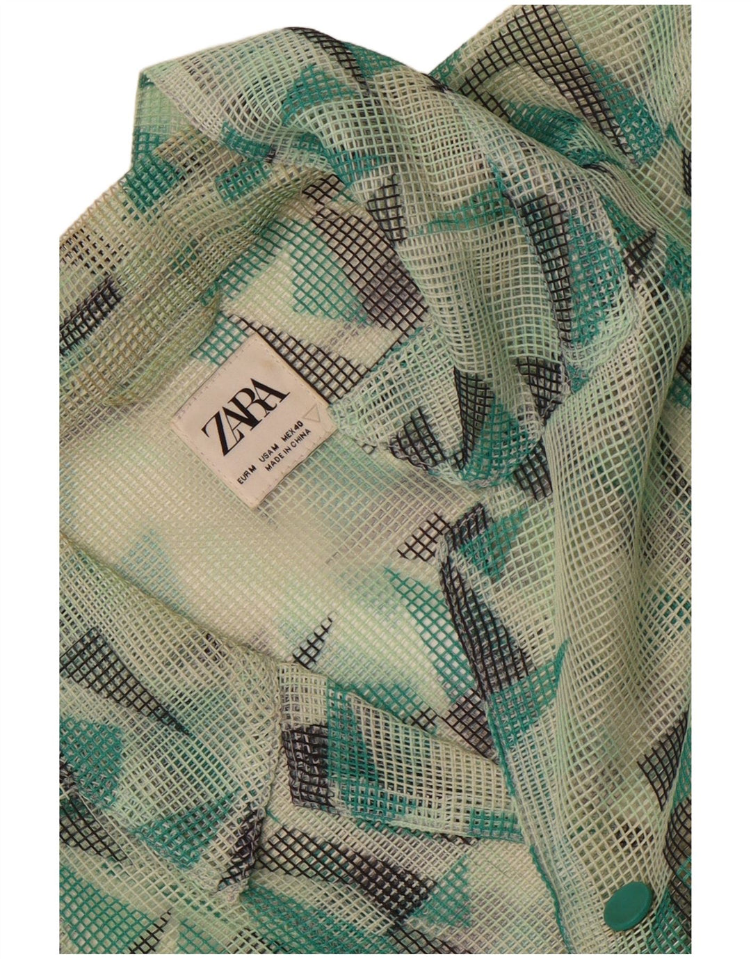 Zara Mens See Through Short Sleeve Shirt Medium Green Geometric